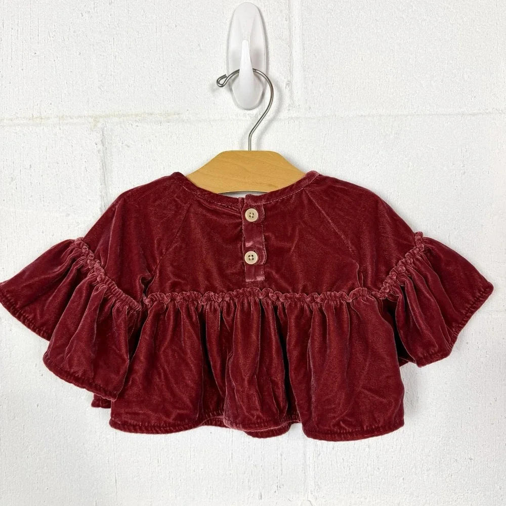 Banana‎ Republic Baby Top Velvet Ruffle Sleeves Hem Rust Color Princess 3-6 Mo